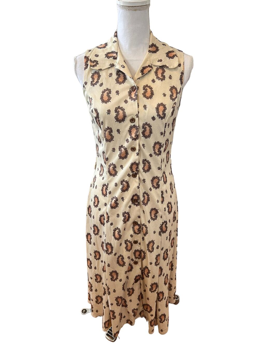 Vintage 60s Cola's Closet sleeveless Silky Paisley Print Dress